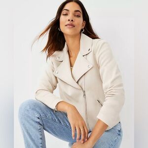 NWT Ann Taylor Petite Double Knit Khaki Moto Jacket Size 0P